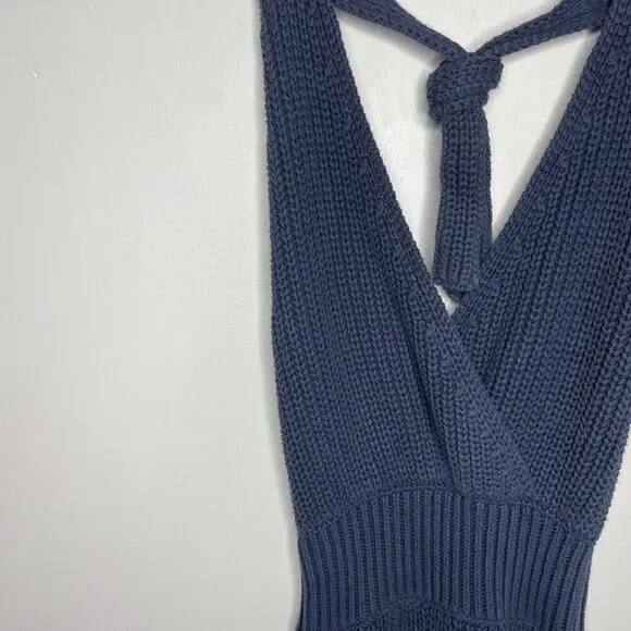 NICHOLAS Halter Dress Women XS Blue Knit Sweater Cotton Blend Mini - Picture 3 of 14
